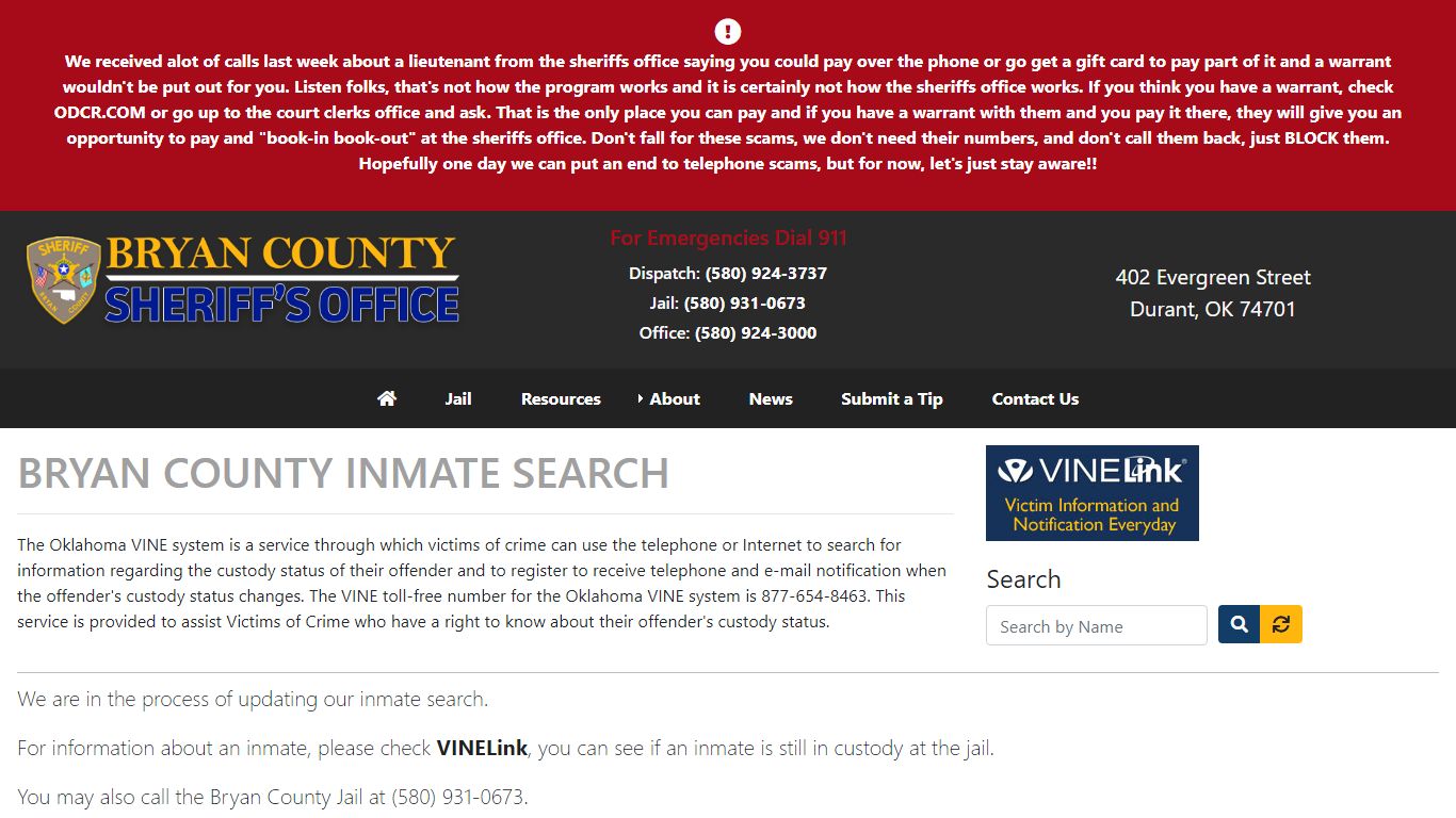 Inmate Search - Bryan County Sheriff's Office